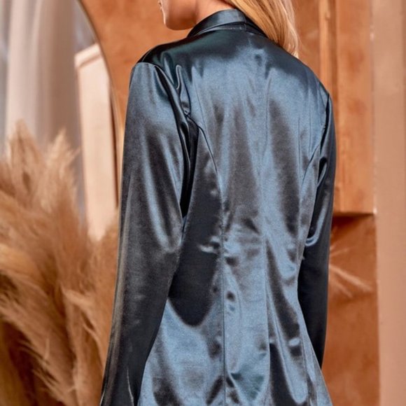 NEW-LIZZIE SATIN BLAZER - TEAL - Picture 4 of 5